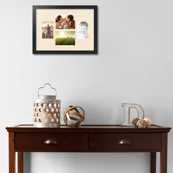 Collage Picture Frame - Satin Black Frame with 4 openings for 5x7 Photos with Pink Alabaster Mat. D3926DE272, ArtToFrames