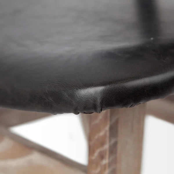 Black Faux Leather Wrap Brown Solid Wood with Iron Base Dining Chair