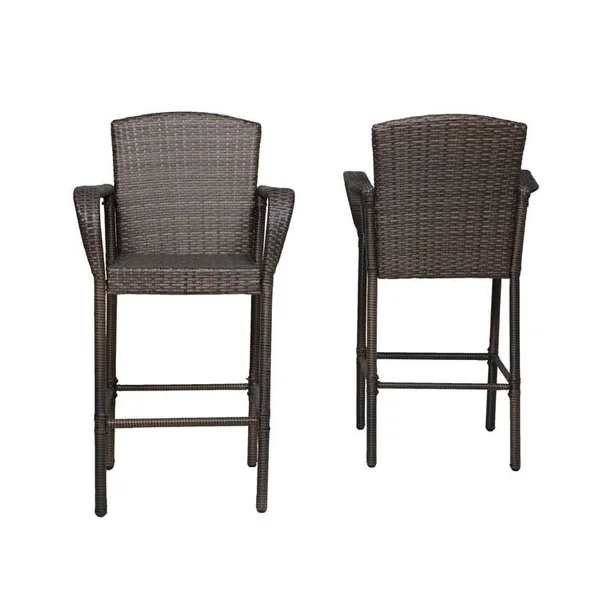 Wo 47 inch All Weather Outdoor Patio Wicker Barstool (Set of 2), Coffee