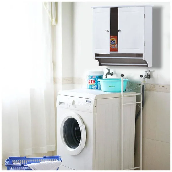 Yaheetech Bathroom/Kitchen Wall Mounted Cabinet White Double Door & Hanging Bar Storage Cupboard CAMPN00050504, 24 x 9 x 25"