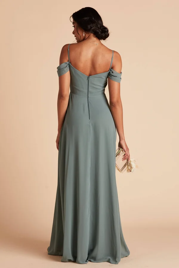 Birdy Grey Devin Convertible Chiffon Bridesmaid Dress in Sea Glass M, Sea Glass, No Slit