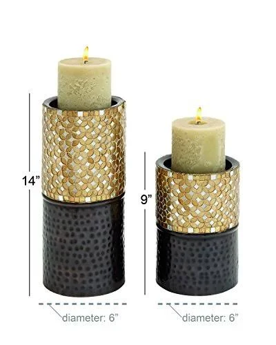 Decmode Metal Mosaic Candle Holder - Set of 2 Gold, Silver - 24101