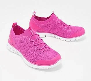 Skechers Stretch-knit Bungee Slip-On Sneakers - Glider Tuneful - Size 5-1/2 Medium, Fuchsia