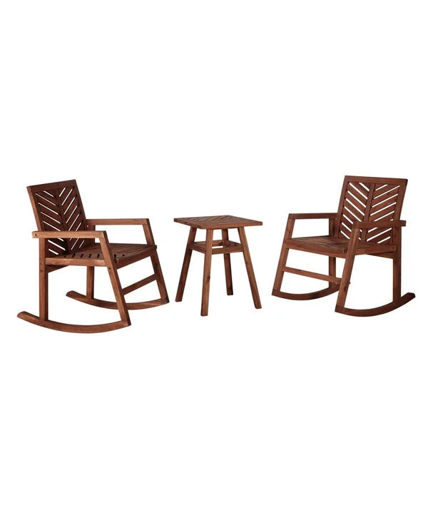 Walker Edison 3 Piece Outdoor Rocking Chair Chat Set - Dark Brown