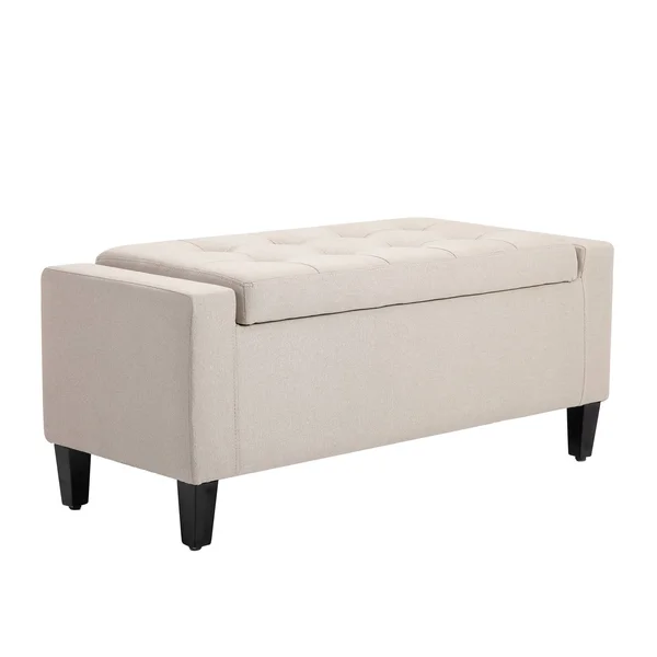 HOMCOM Linen Storage Ottoman Bench Storage Chest Tufted Ottoman Cube with Flipping Top, Beige