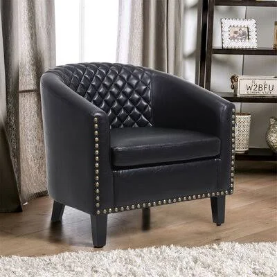 Chartwell 29.1x22 W Barrel Chair Williston Forge Leather Type: Black Faux Leather