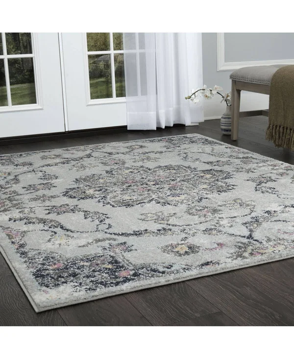 Home Dynamix Nova Astoria Medallion Area Rug, Gray, 5&2 inch Round