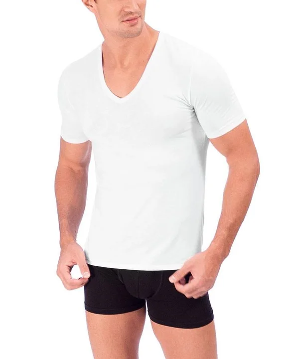 Rounderbum Deep V-Neck T-Shirt 2Pack - Men's Shapewear White - Small