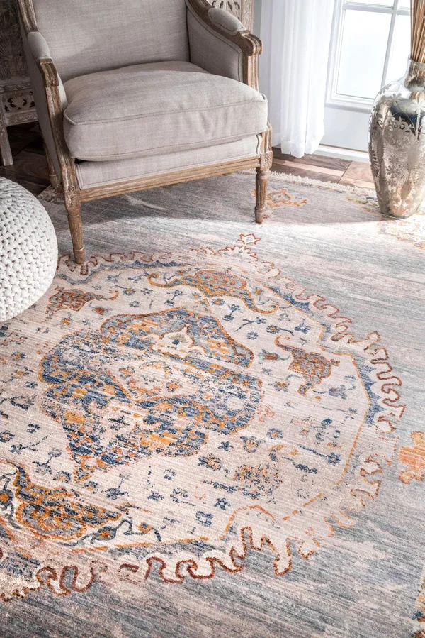 Nuloom Shaunda Medallion Fringe Area Rug - Gray