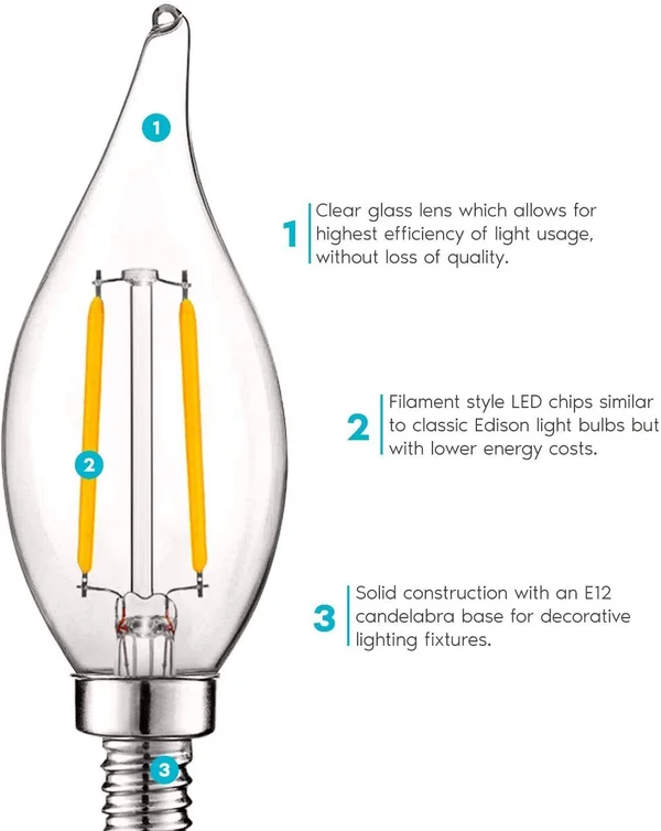 Luxrite E12 Vintage Candelabra Dimmable LED Light Bulbs 4W (40w Equivalent) 2700K Warm White, 400 Lumens, 12 Pack