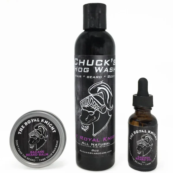 Badass Beard Care Hog Wash Combo for Men Consists of Beard Wash - Beard Balm or Beard Wax & Beard Oil - Natural Ingredients