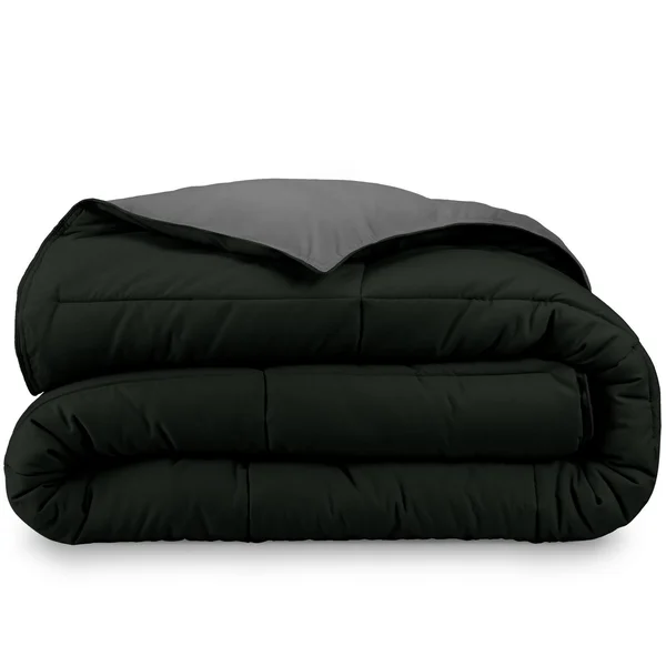 Bare Home Goose Down Alternative Reversible Comforter (Oversized King - Black/Grey)