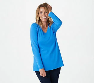 Isaac Mizrahi Live! Essentials Pima CottonV-Neck Tunic - Size XX-Small, French Blue