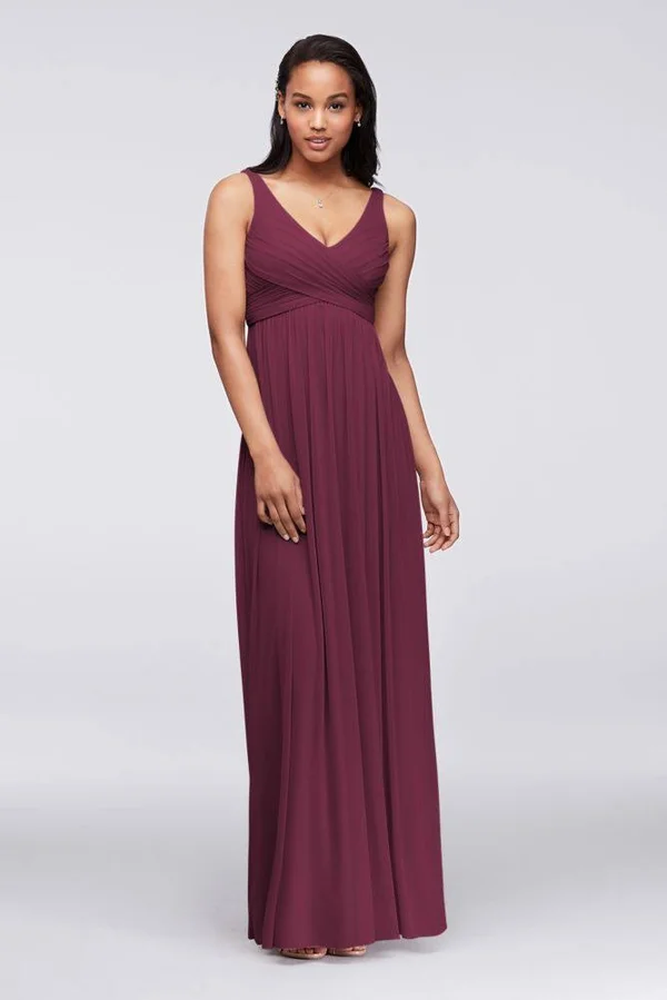 Long Mesh Bridesmaid Dress with Cowl Back Detail - Wine (Red) - 20