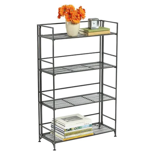 4-Shelf Iron Folding Bookcase Pewter, 27-3/4x22 x 11-1/4x22 x 43-7/8x22 H, The Container Store