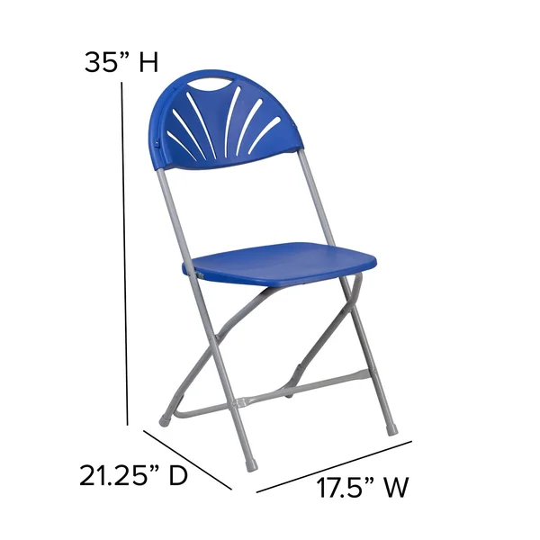 Emma and Oliver 2 Pack 650 lb. Capacity Blue Plastic Fan Back Folding Chair