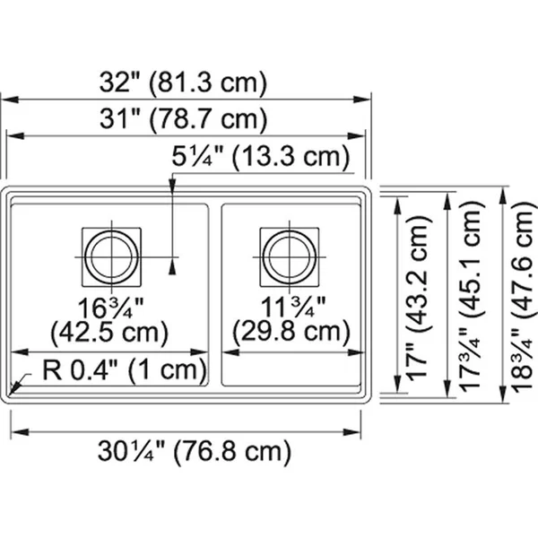 Franke PKG160MOC Mocha Peak 32x22 Undermount Double Bowl Granite Kitchen Sink