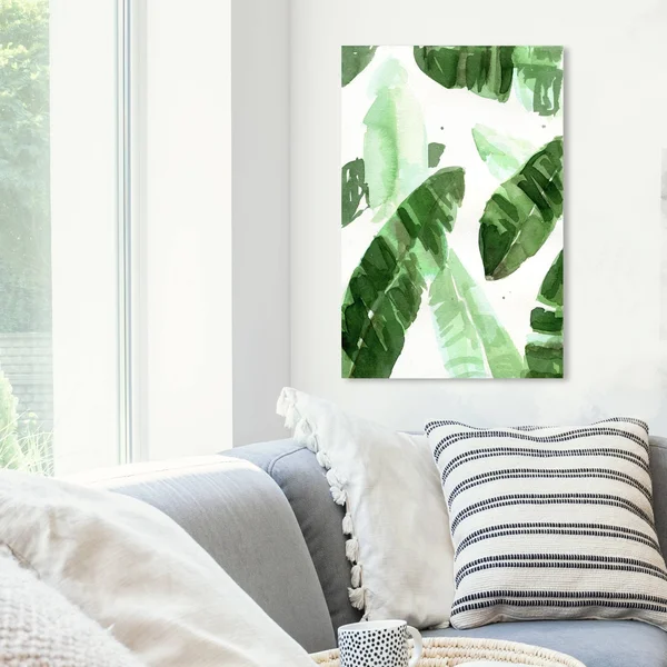 Runway Avenue Floral and Botanical Wall Art Canvas Prints 'Tropical Leaves' Botanicals - Green - Green, Size: 20 x 30