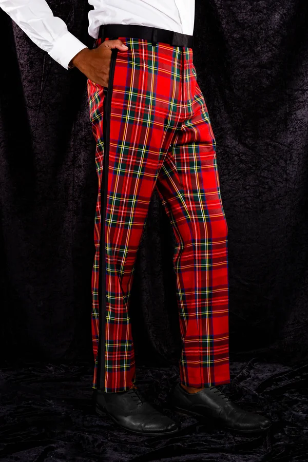 The Rockefeller - Tartan Plaid Tuxedo, Size 52, Black/Red, Shinesty