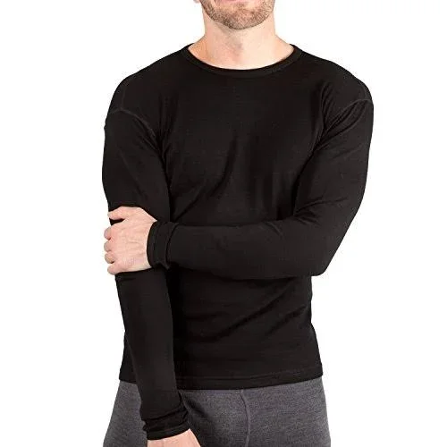 Meriwool Men's Merino Wool Midweight Baselayer Crew - Small - Black