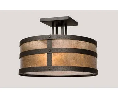 Bayview 4 - Light 18x22 Unique/Statement Drum Semi Flush Mount Loon Peak Finish: Architectural Bronze - Shade Color: Amber Mica