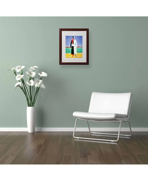Trademark Fine Art Woman with Rake - 1928-32 inch Matted Framed Art by Kazimir Malevich, Wood Frame, Size: 11 x 14