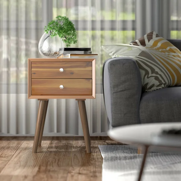 Gymax Wooden Nightstand Mid-Century End Side Table Bedroom w/2 Storage Drawers Natural