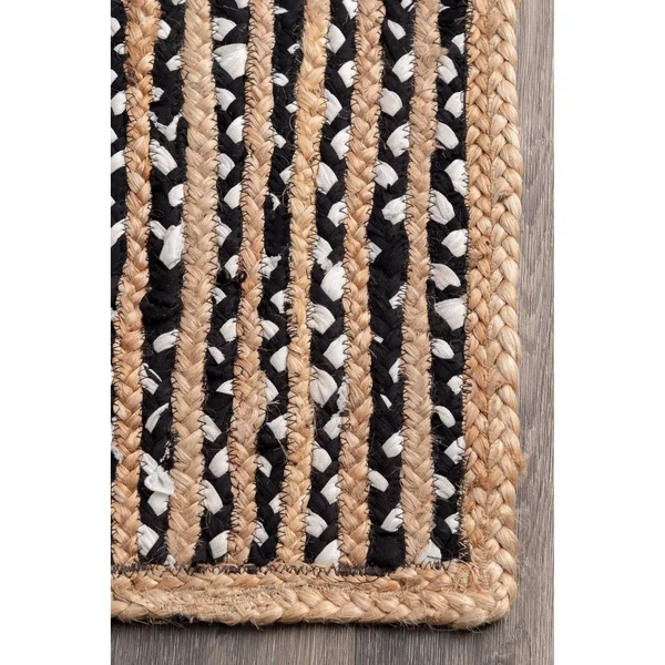 nuLOOM Glinda Natural Fiber Round Area Rug - Black/Grey, 6&