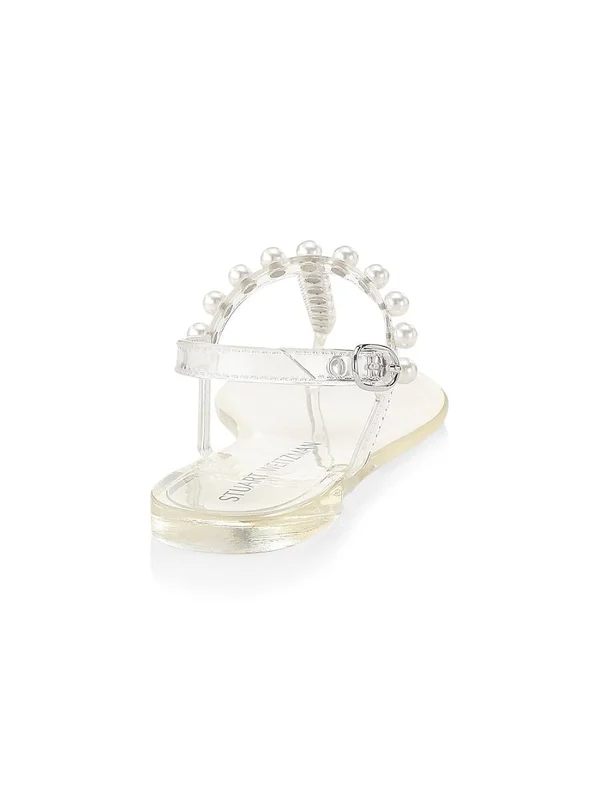 Stuart Weitzman Goldie Jelly Flat Sandals - CLEAR. Shine Rubber, Size: 4 Medium