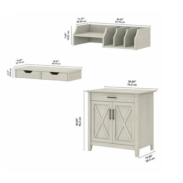 Bush Furniture Key West Secretary Desk with Storage and Desktop Organizers - Linen White Oak