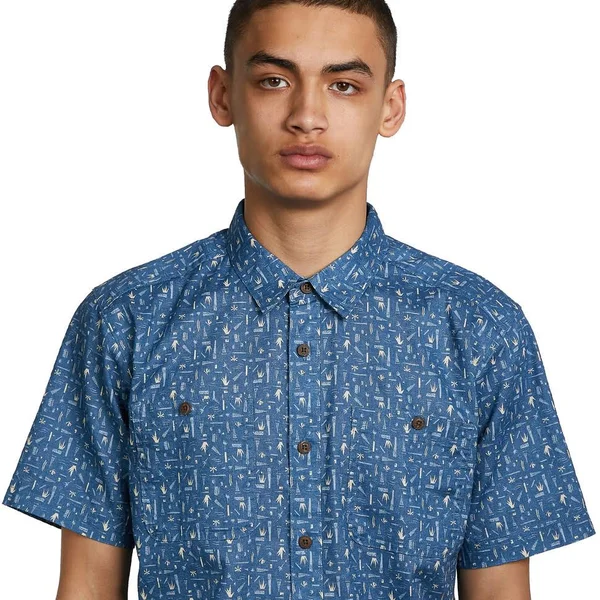 Patagonia Back Step Shirt - Swamp Stamp Multi - Pigeon Blue - S - Men