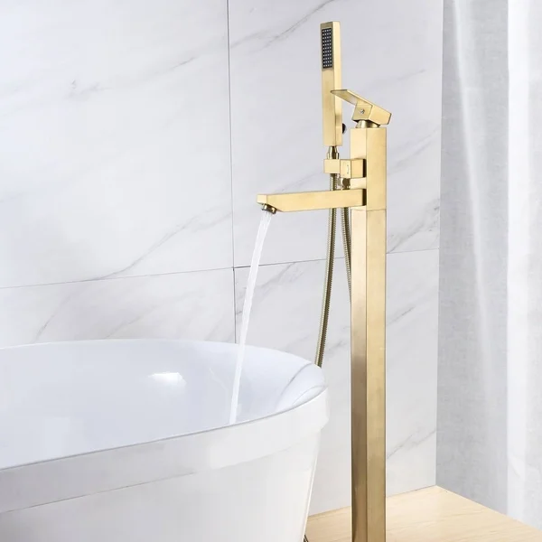 EISEN Home SevenFalls Single Handle Floor Mounted Freestanding Tub Filler with Handshower - Size: Chrome Finish