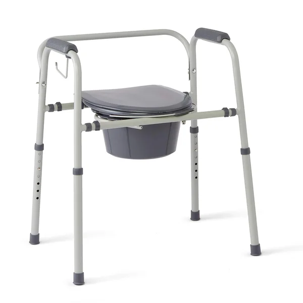 Medline Steel 3-in-1 Bedside Commode, Portable Toilet with Microban Antimicrobia