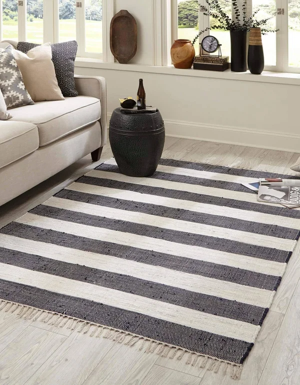 Unique Loom Striped Chindi Rag Rug, Gray (5& 0 x 8& 0)