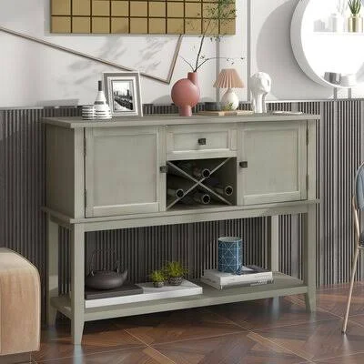 Wooden Console Table with Wine Rack Open Shelf Storage Sideboard for Home Kitchen - Living Room, Dining Room Longshore Tides Colo