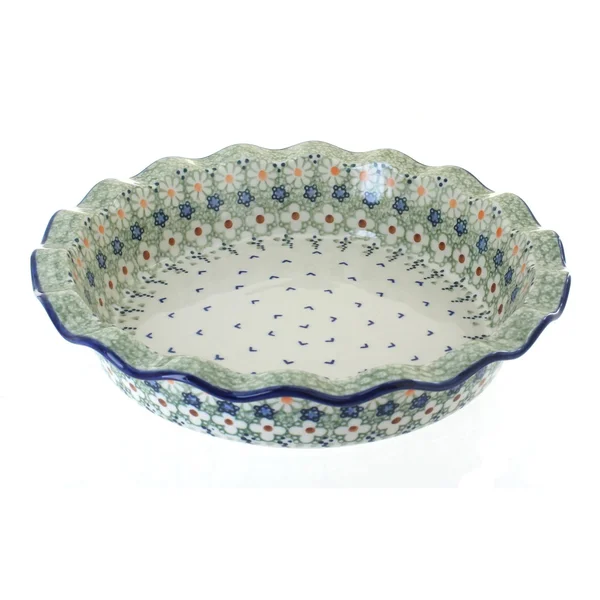 Manufaktura Blue Rose Polish Pottery Green Daisy Pie Plate
