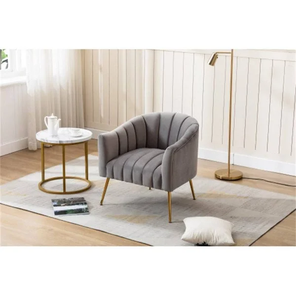 Modern 28.00x22 Wide Tufted Velvet Barrel Chair with Metal Legs, Fabric - Pink