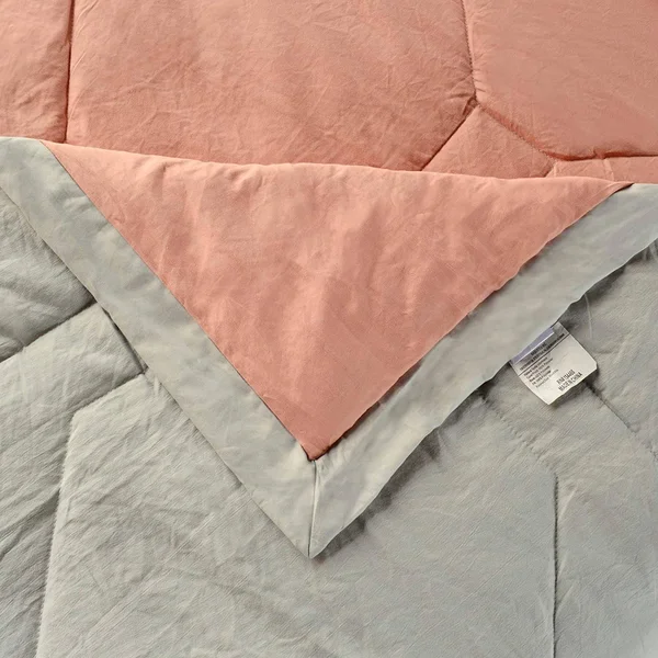 Kasentex Plush Fall Season Reversible Cozy Quilted Comforter Set with Ruffled Trim Edge and Matching Shams Twin - Peach Rose