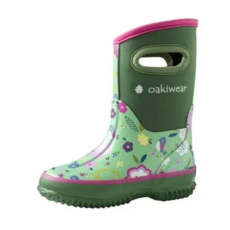 Oakiwear Children's Neoprene Rain/Snow Boots, Green Floral, Girl's