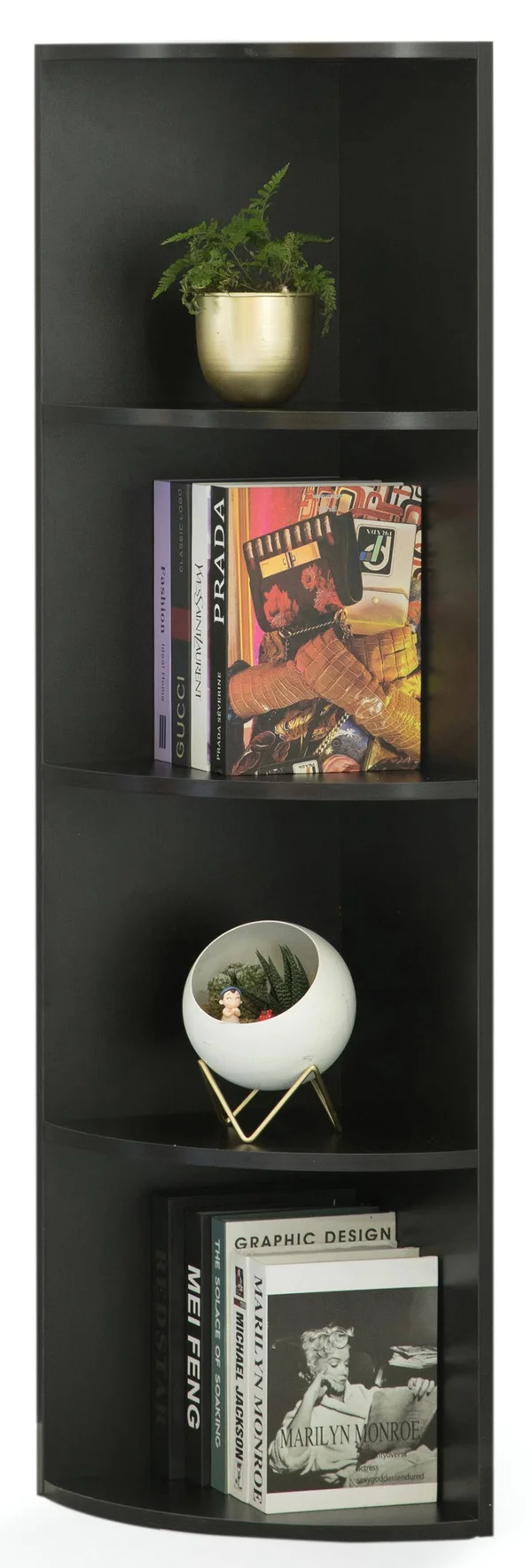 Basicwise Wall Corner 4 Tier Shelves Bookcase - Black