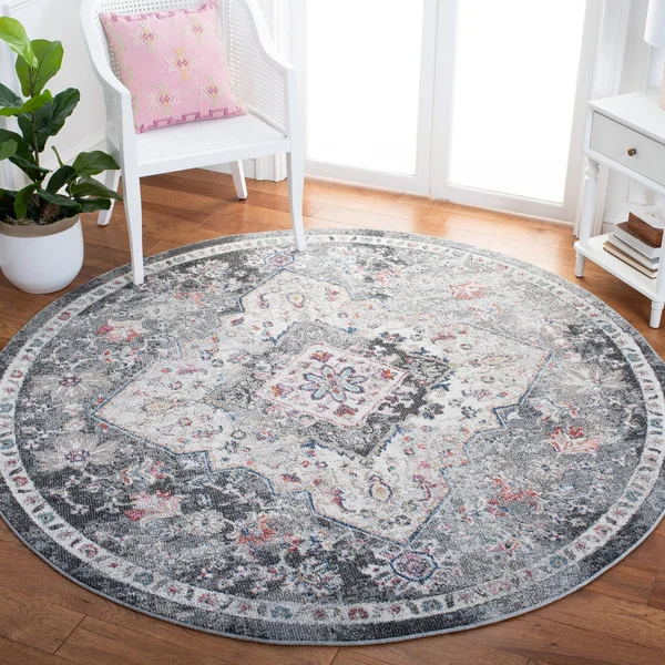 Safavieh Phoenix Stacy Boho Medallion Distressed Rug - 6&7x22 x 6&7x22 Round - Ivory/Grey