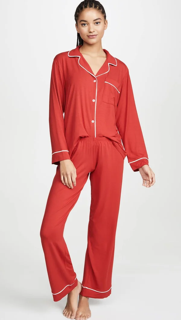 Eberjey Gisele Long PJ Set - Haute Red/Ivory