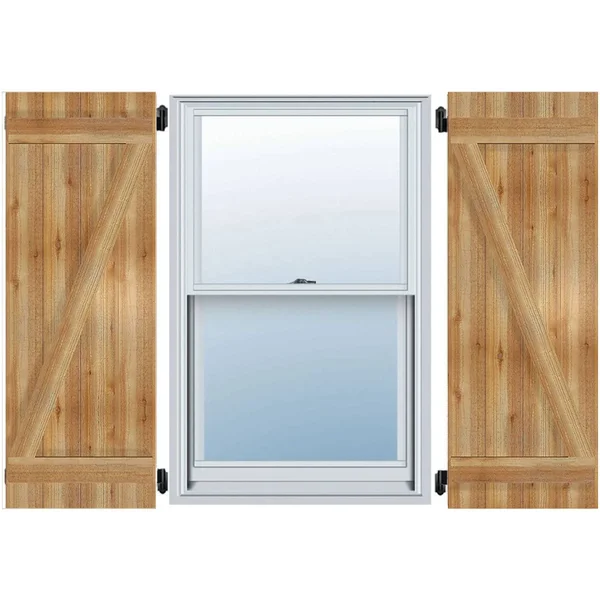 26 7/8x22W x 63x22H TimberCraft Five 5 3/8x22 Boards Joined Board-n-Batten Shutters w/Z-Bar - Rough Sawn Western Red Cedar (Per P
