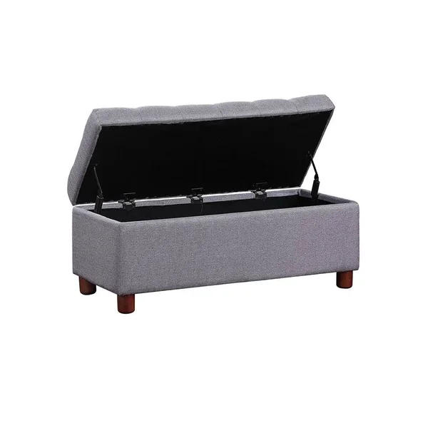 Storage Bench Tufted Linen Fabric Ottoman Storage Bench - Beige