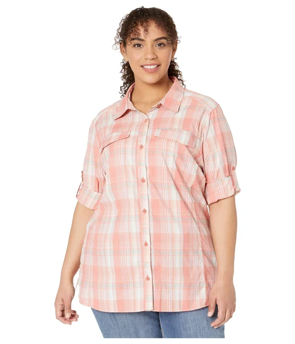 Columbia Plus Size Silver Ridge Lite Plaid Long Sleeve Dark Coral Medium Multi Plaid - 2x
