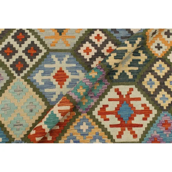 Geometric Kilim Elba Blue Rust Hand Woven Area Rugs
