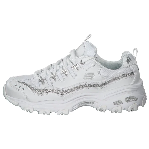 Skechers Women's D&Lites Now and Then Sneaker - Size: 9, White/Silver