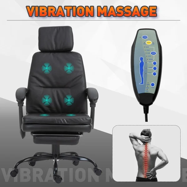 Vinsetto 6-Point Vibration Massaging Office Chair with High BACK, Height Adjustable, Padded Seat and Wheels - Black
