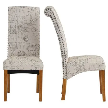 Teamme Set of 2 Luxurious Tufted Fabric Dining Chairs, Word, 17 inchl x 20 inchw x 41 inchh, Size: 42.7 x 18.7 x 25, Beige