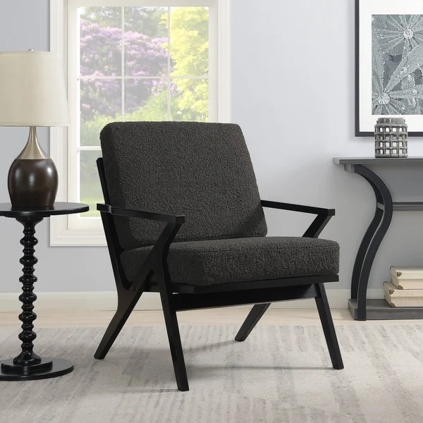 Texture and Natural Wood Frame Accent Chair - Grey